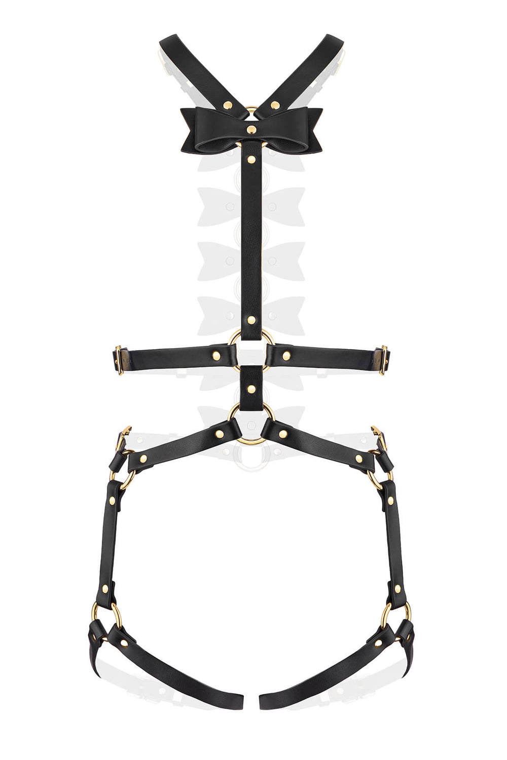 Frisson Full Body Leather Harness with Bow Black