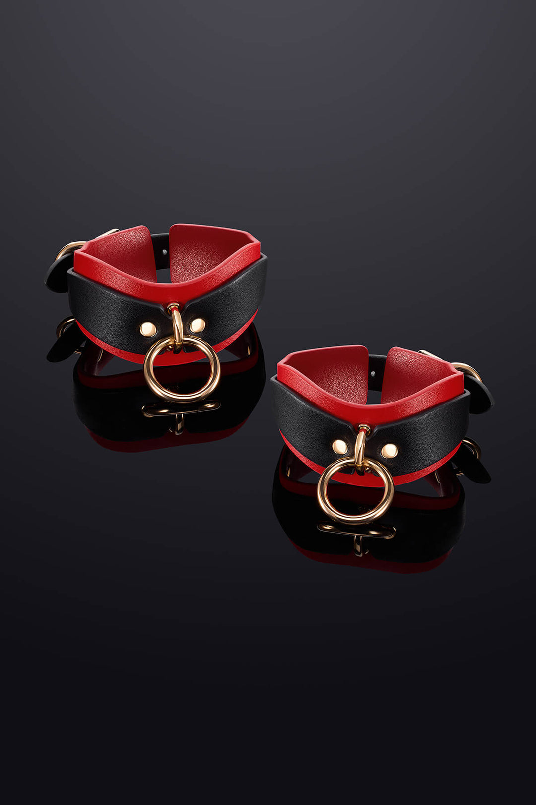 Leto Leather Ankle Cuffs Black&Red