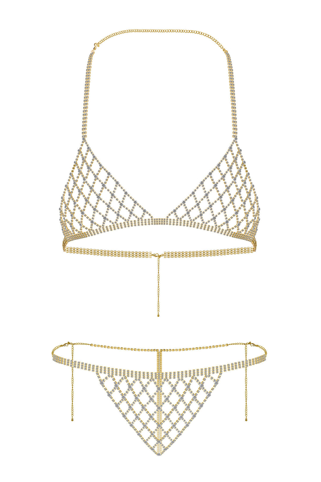 Reverie Rhinestone Lattice 2 Piece Lingerie Set Gold