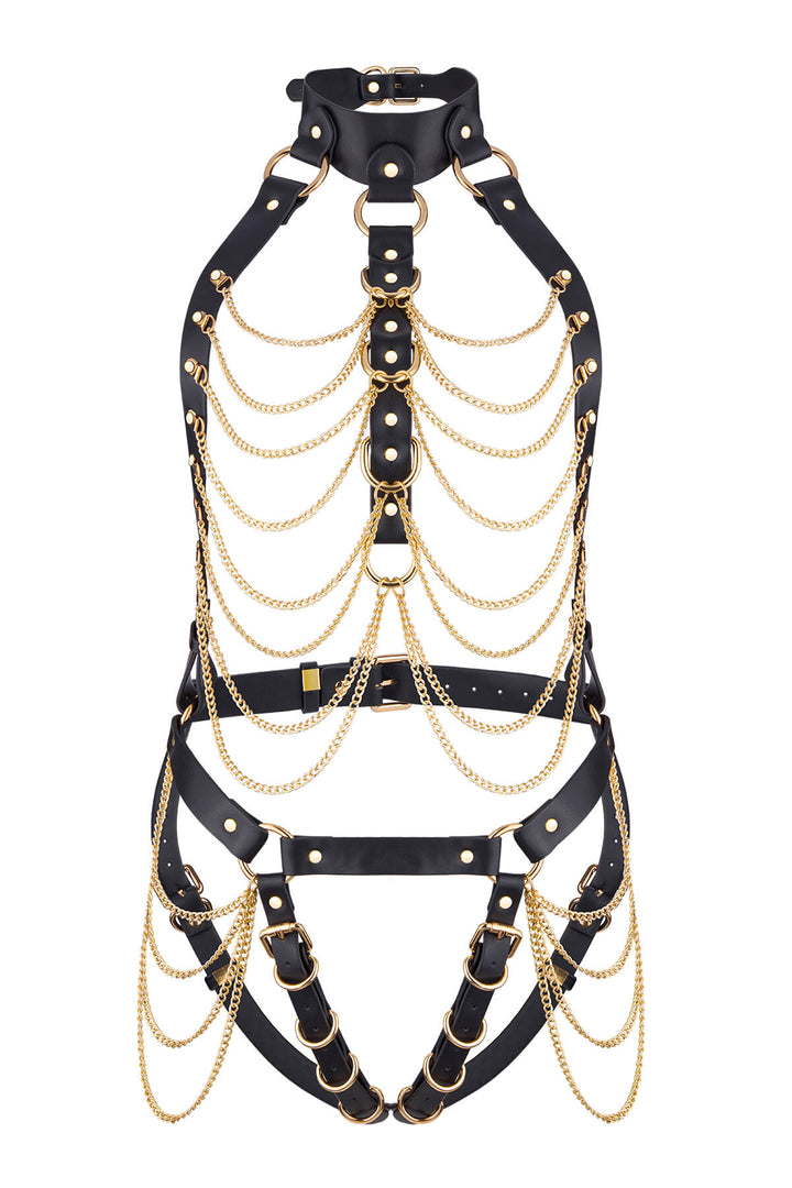 Siren Full Body Chain Leather Harness Black