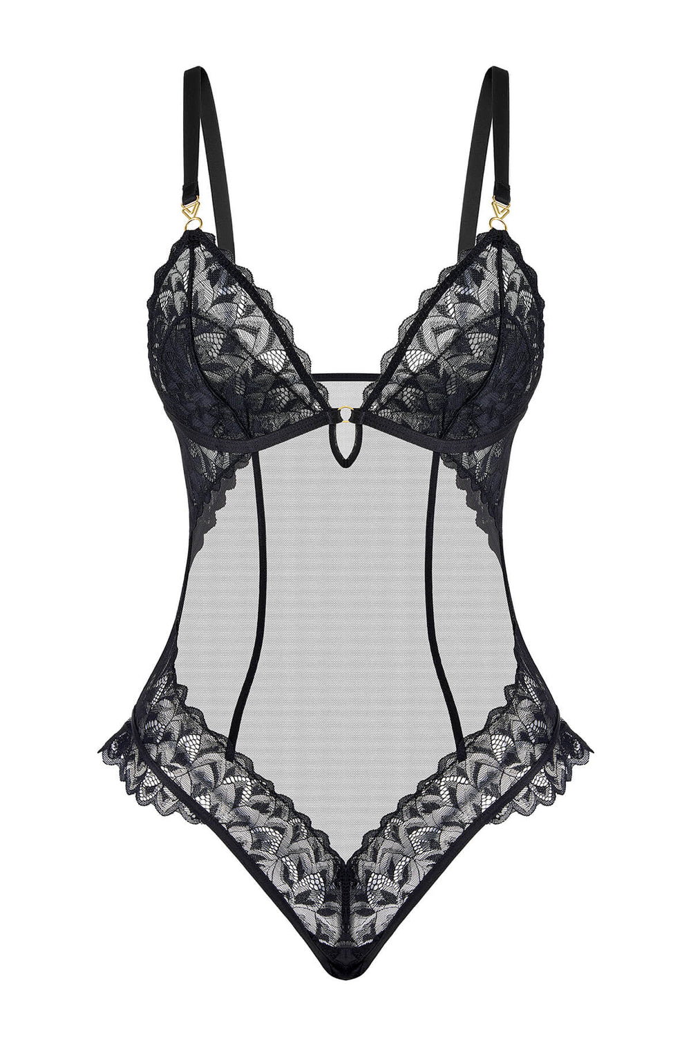 Thalassa Sheer Floral Lace Bodysuit Black