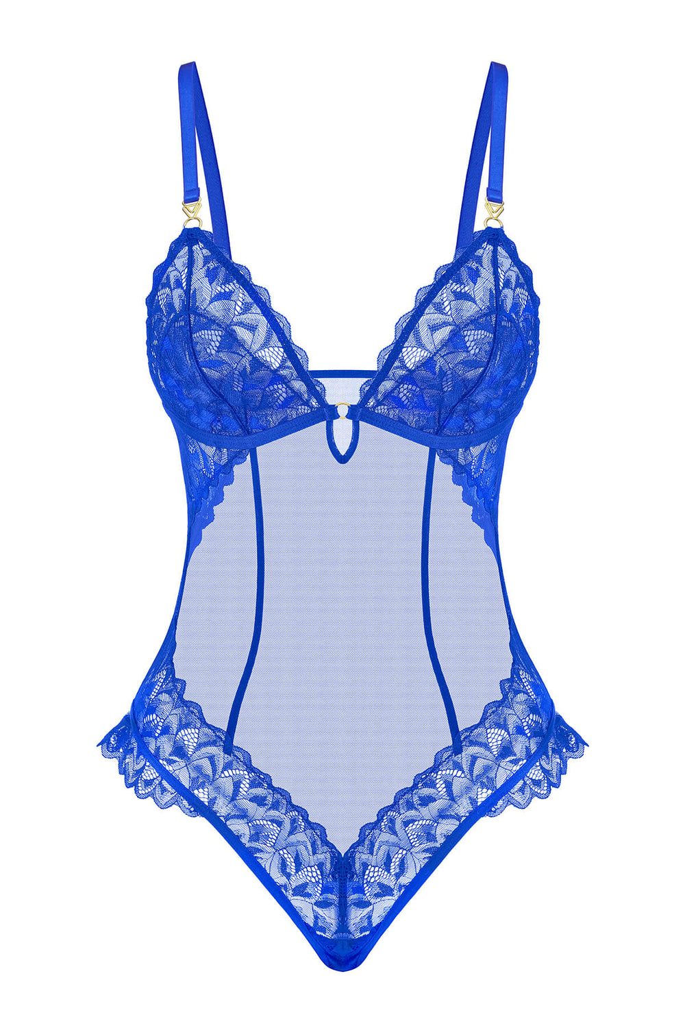 Thalassa Sheer Floral Lace Bodysuit Royal Blue