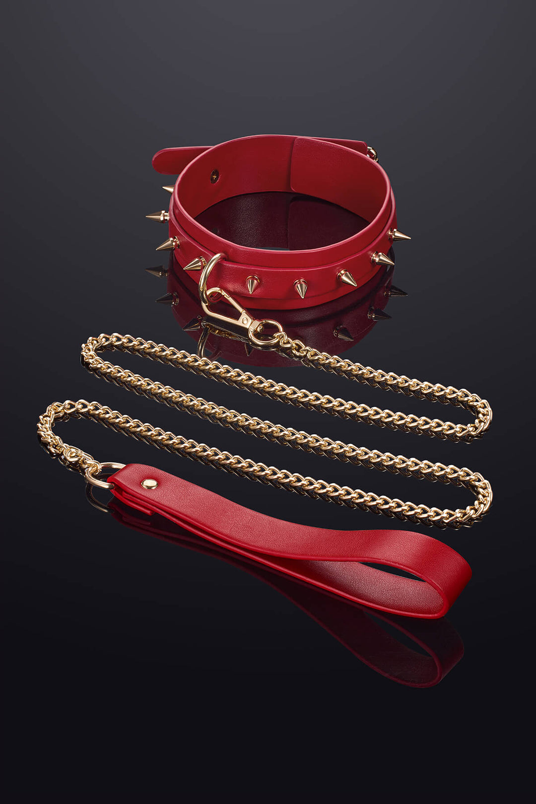 Thorn Leather Collar Choker and Leash Set Red
