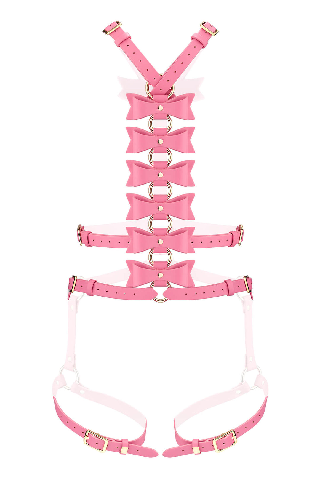 Frisson Full Body Leather Harness with Bow Pink