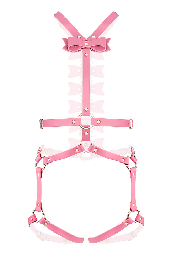 Frisson Full Body Leather Harness with Bow Pink