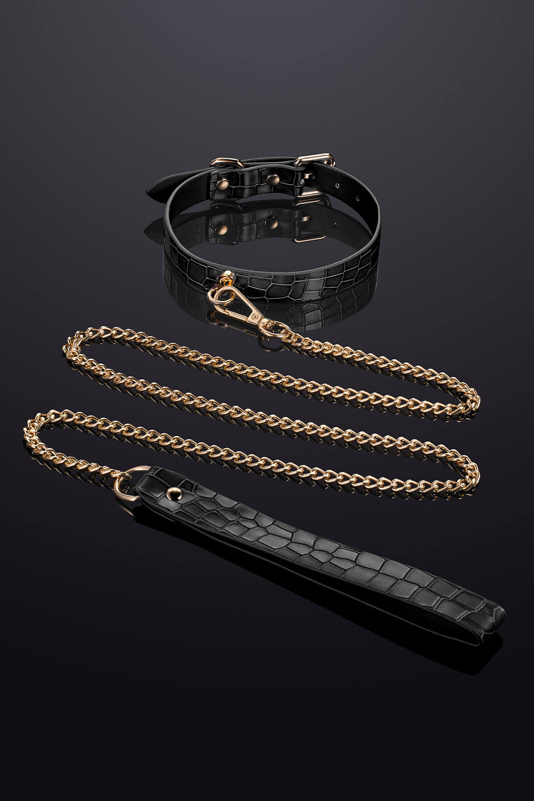 Regalia Leather Collar Choker and Leash Set Black