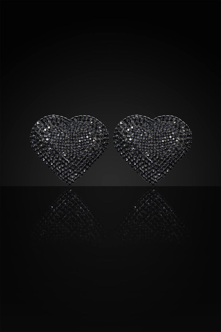 Reverie Rhinestone Fine Heart Pasties Black