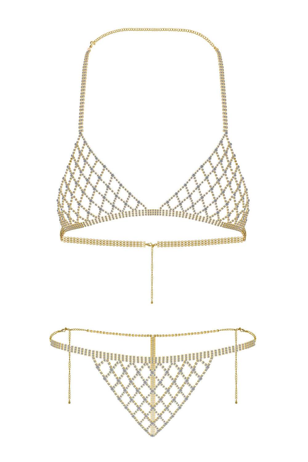 Reverie Rhinestone Lattice 2 Piece Lingerie Set Gold