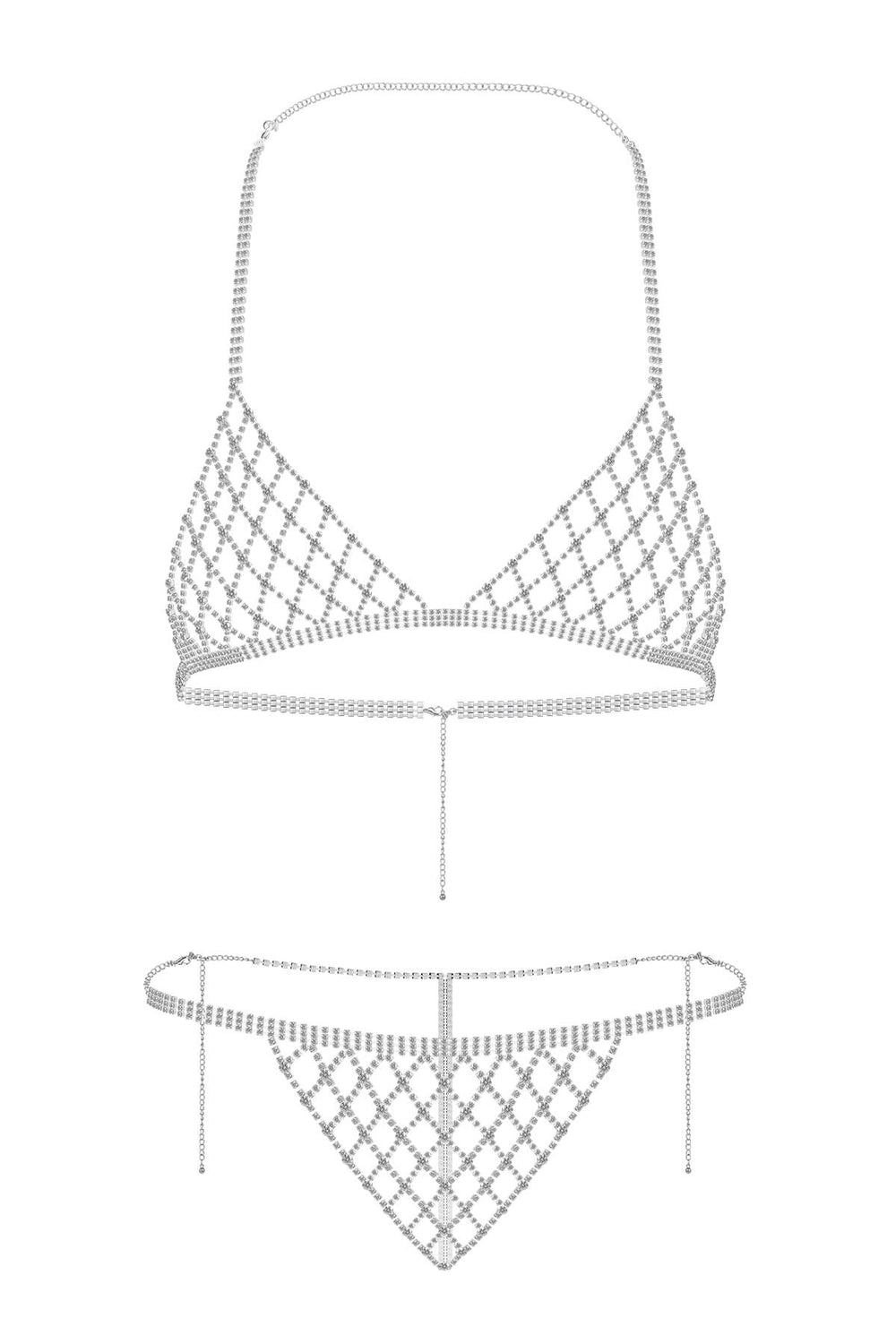 Reverie Rhinestone Lattice 2 Piece Lingerie Set Silver