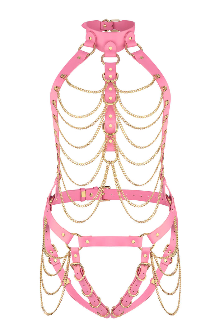 Siren Full Body Chain Leather Harness Pink
