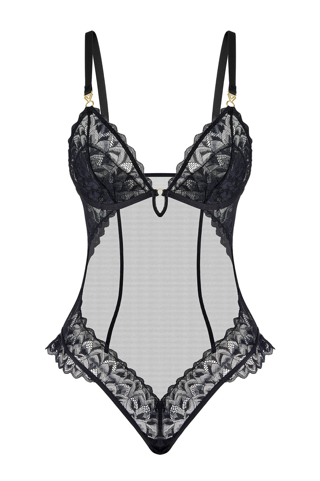Thalassa Sheer Floral Lace Bodysuit Black