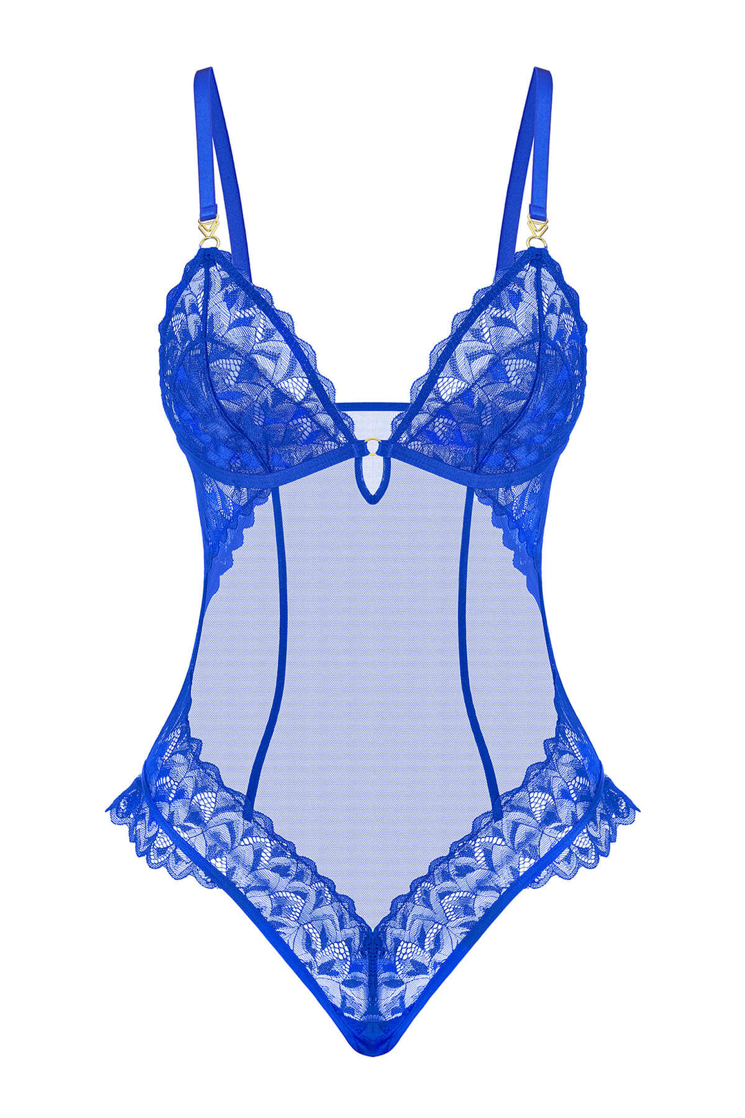 Thalassa Sheer Floral Lace Bodysuit Royal Blue