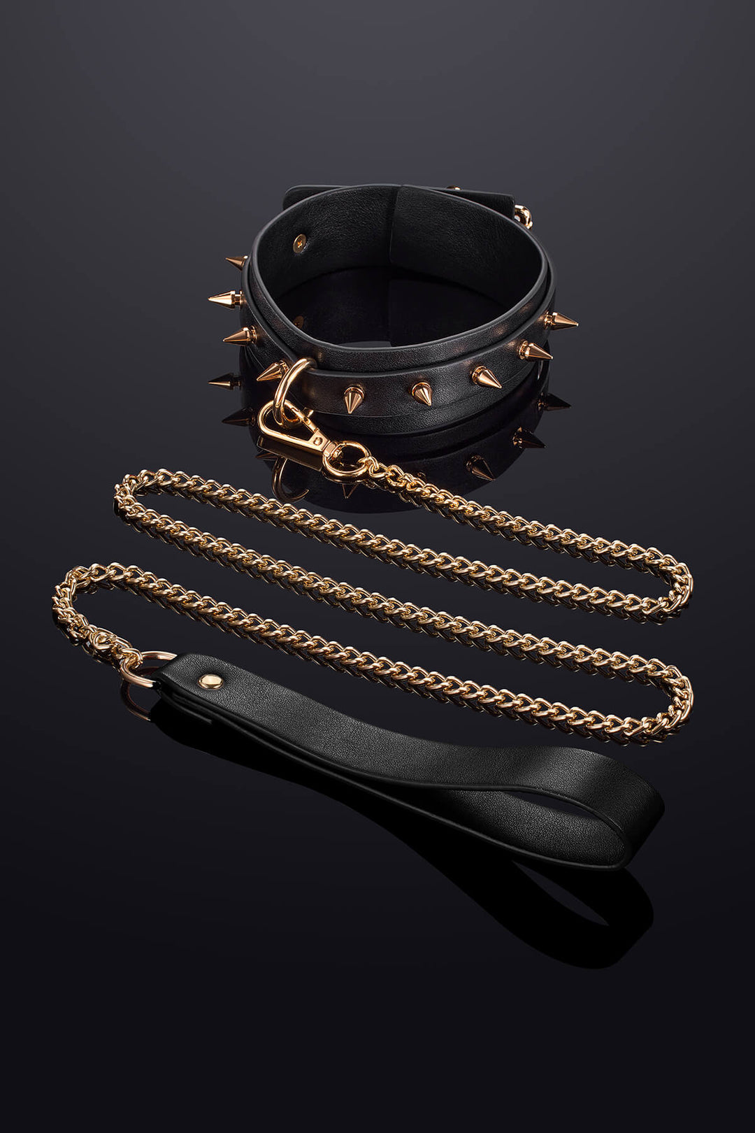 Thorn Leather Collar Choker and Leash Set Black