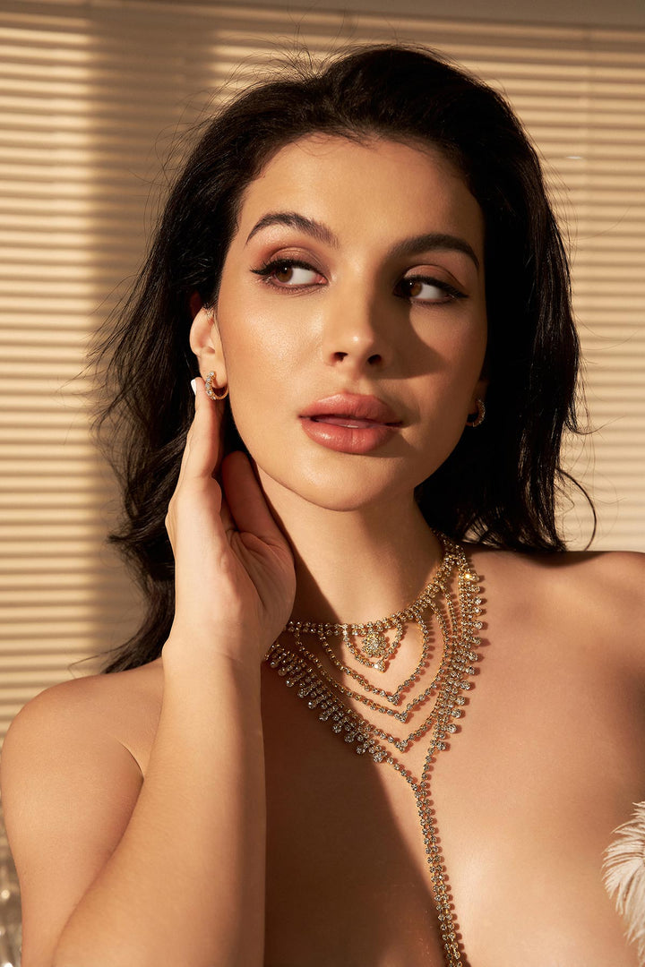 Reverie Pendientes de Aro con Piedras de Strass Dorados