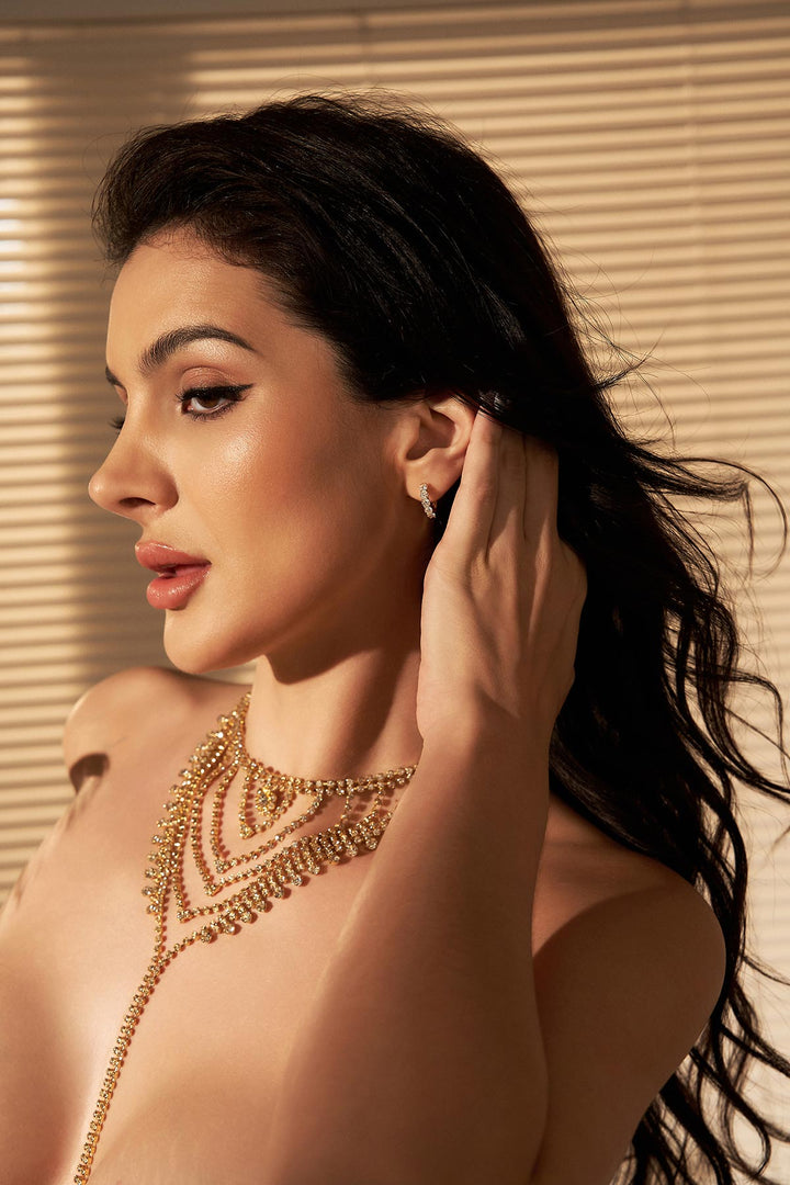 Reverie Pendientes de Aro con Piedras de Strass Dorados