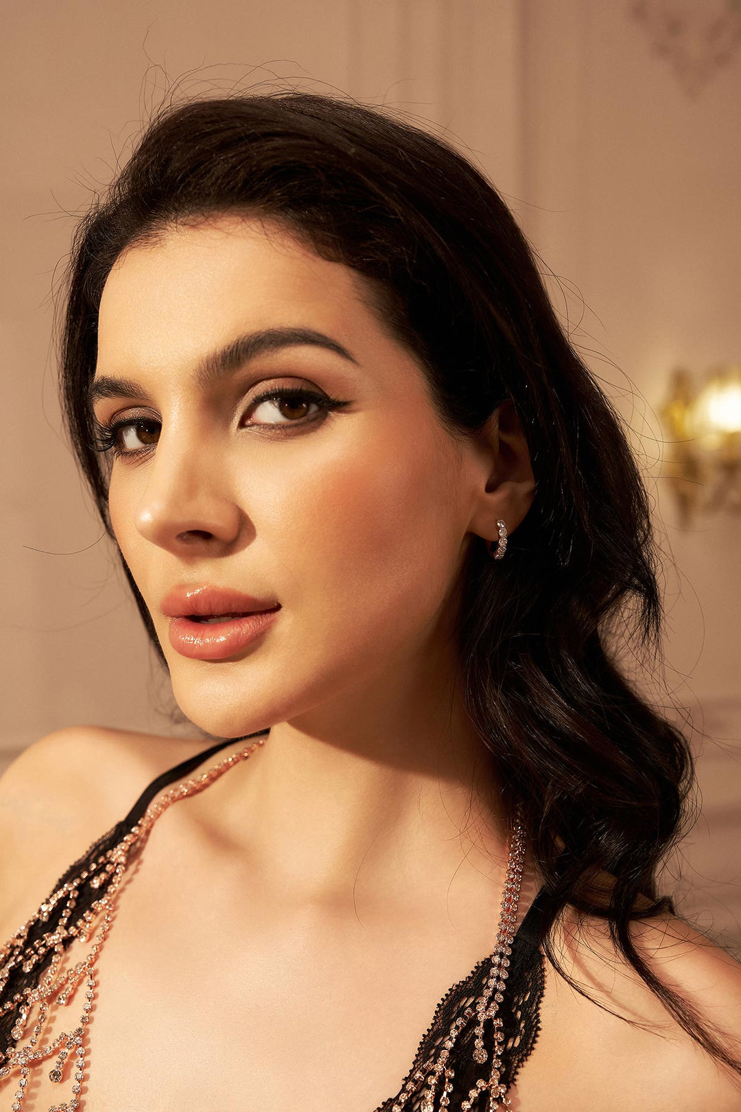 Reverie Pendientes de Aro con Piedras de Strass Oro Rosa