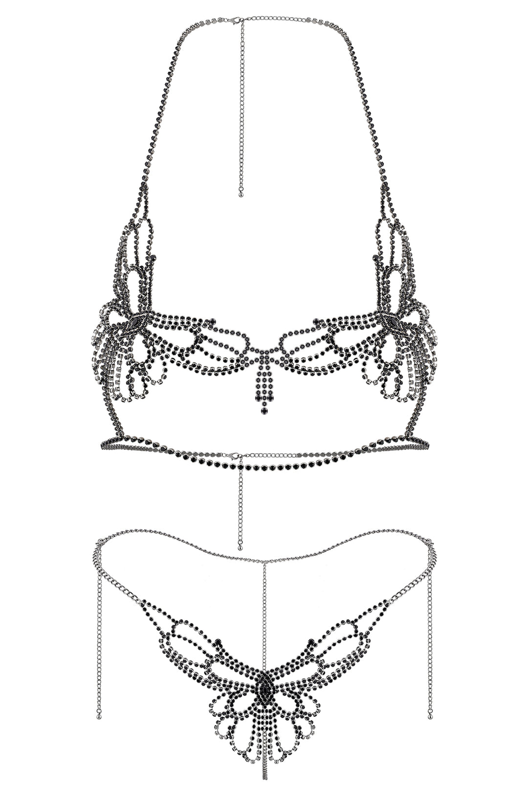 Reverie Conjunto de Lencería Sexy de 2 Piezas con Mariposa y Pedrería Negro