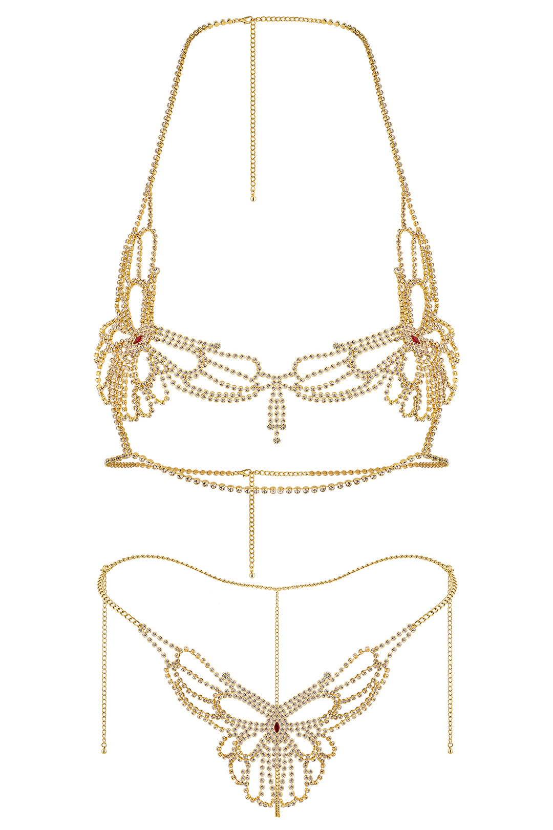 Reverie Conjunto de Lencería Sexy de 2 Piezas con Mariposa de Pedrería Dorada