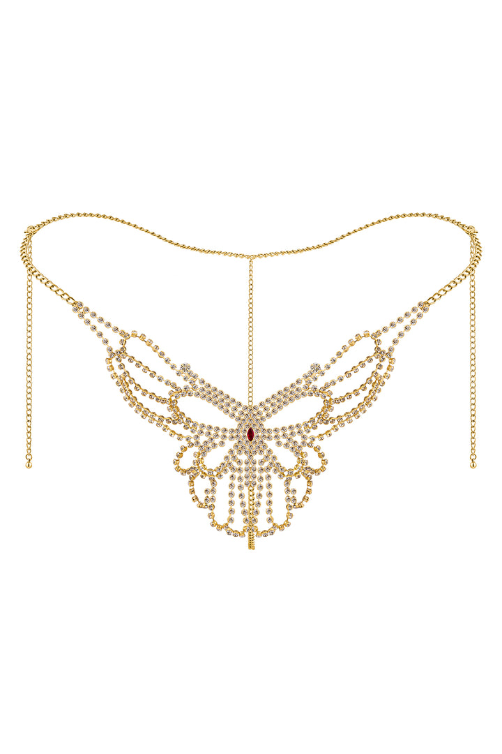 Reverie Tanga Mariposa con Piedras Brillantes Dorada