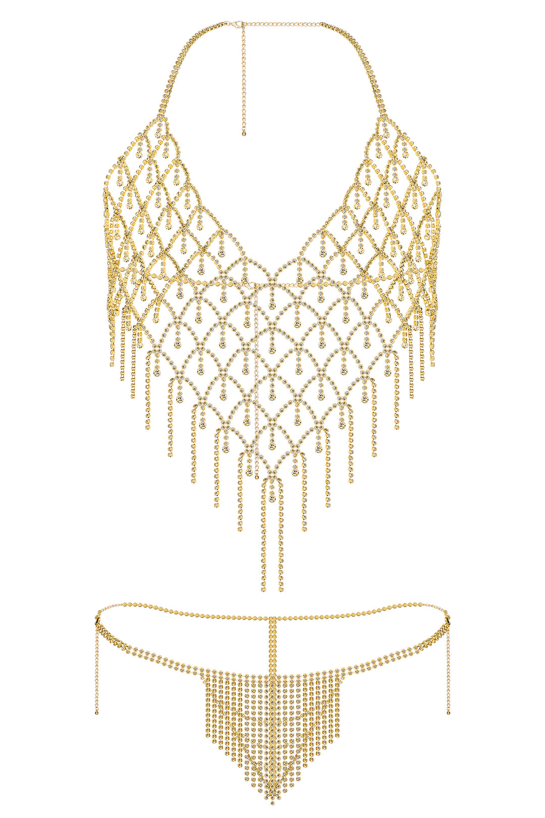 Reverie Ensemble Lingerie Sexy 2 Pièces Top Dos Nu à Strass Or