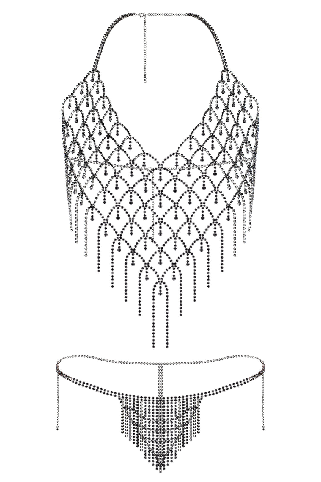 Reverie Top Halter con Pedrería Conjunto de Lencería Sexy de 2 Piezas Negro