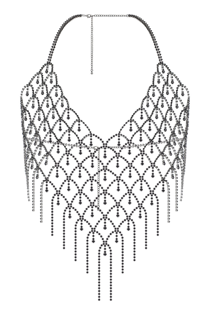 Reverie Top Halter con Rejilla y Piedras de Strass Negro