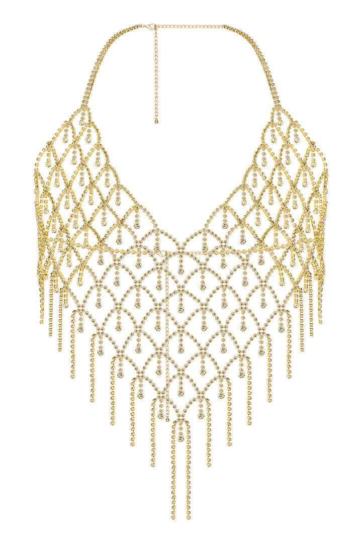 Reverie Top Halter a Reticolo con Strass Oro
