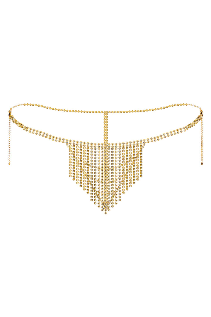 Reverie Tanga con Borla y Piedras Brillantes Dorada