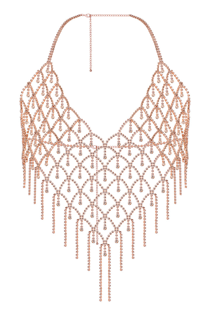 Reverie Top Halter con Rejilla de Piedras Brillantes Oro Rosa