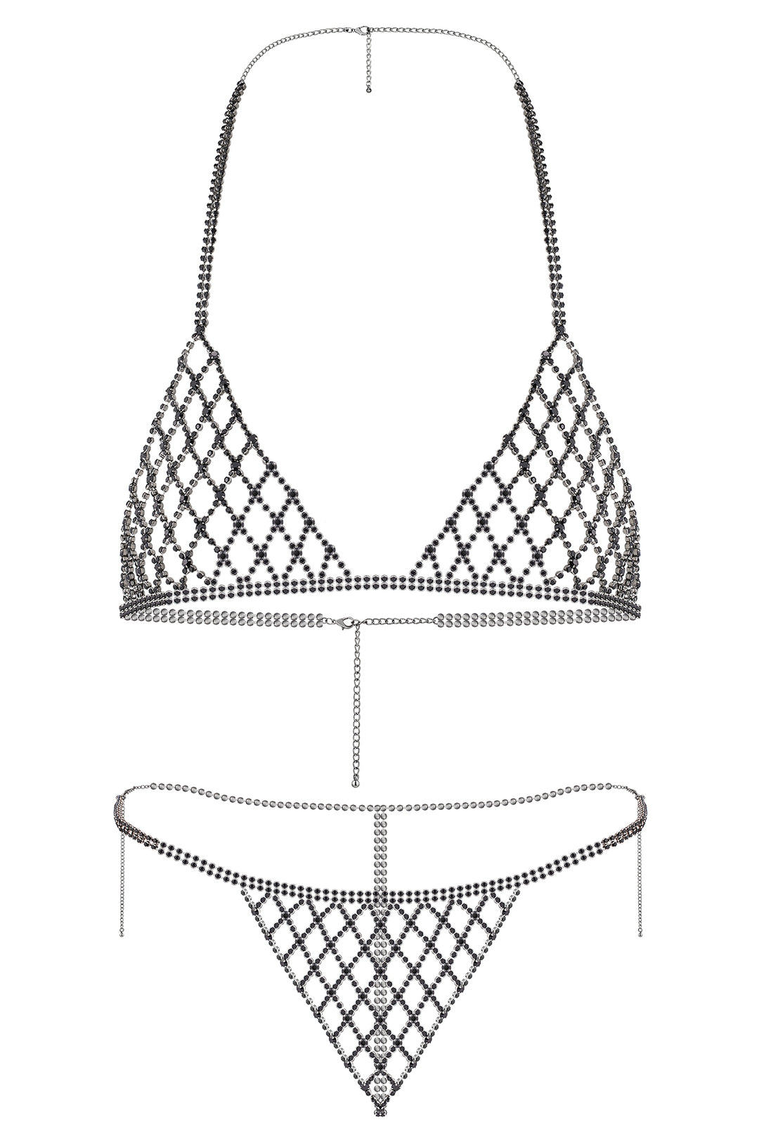 Reverie Strass-Gitter 2-teiliges Sexy Dessous-Set Schwarz