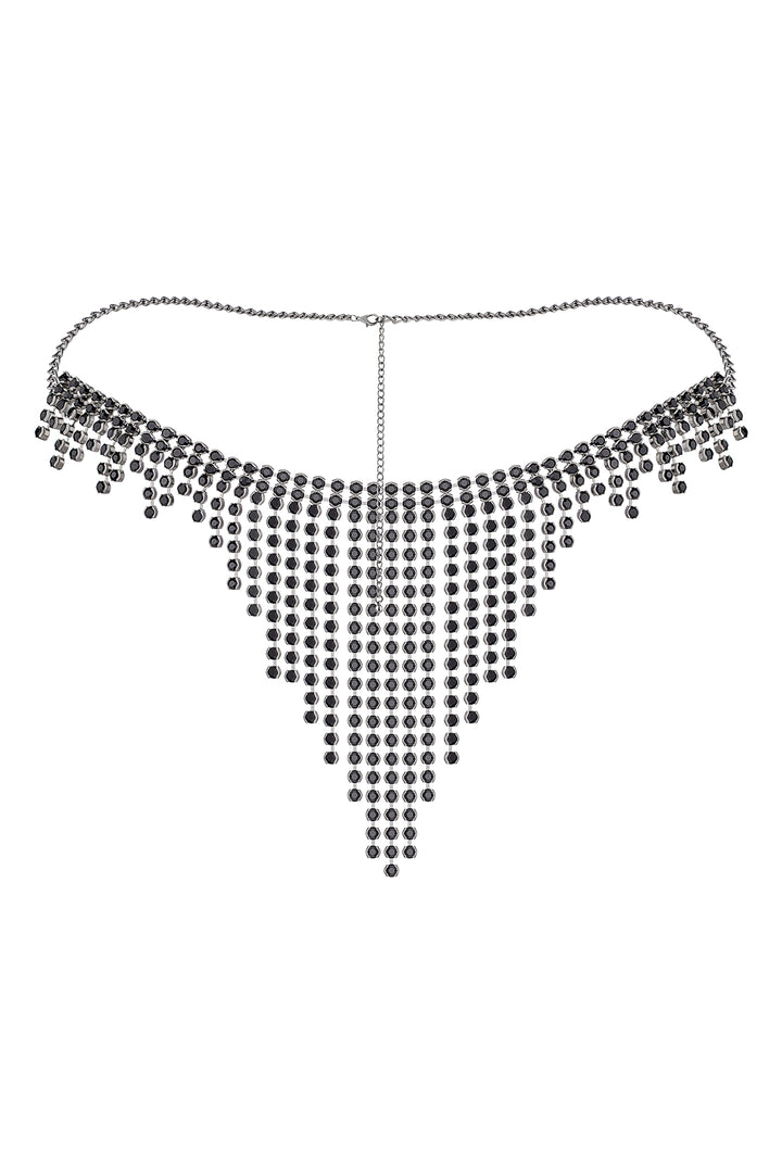 Reverie Strass Mesh Quaste Tanga Schwarz