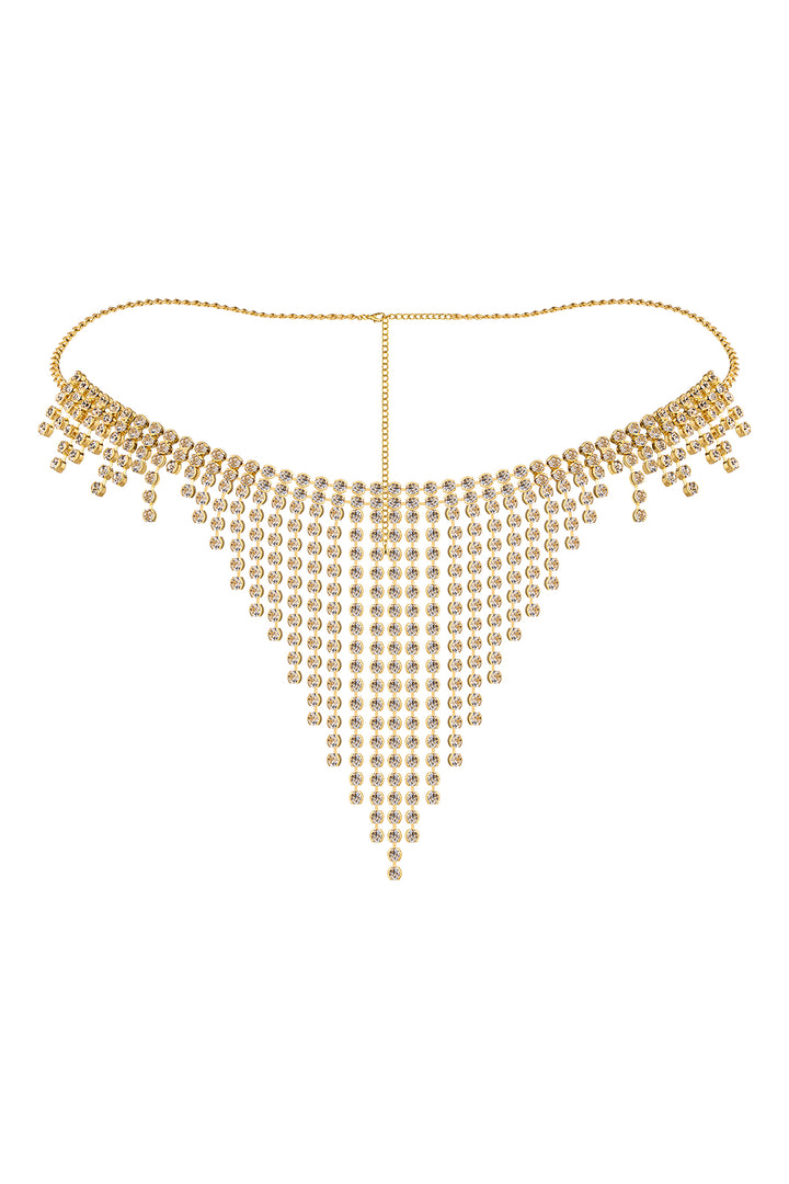 Reverie Strass Mesh Quaste Tanga Gold