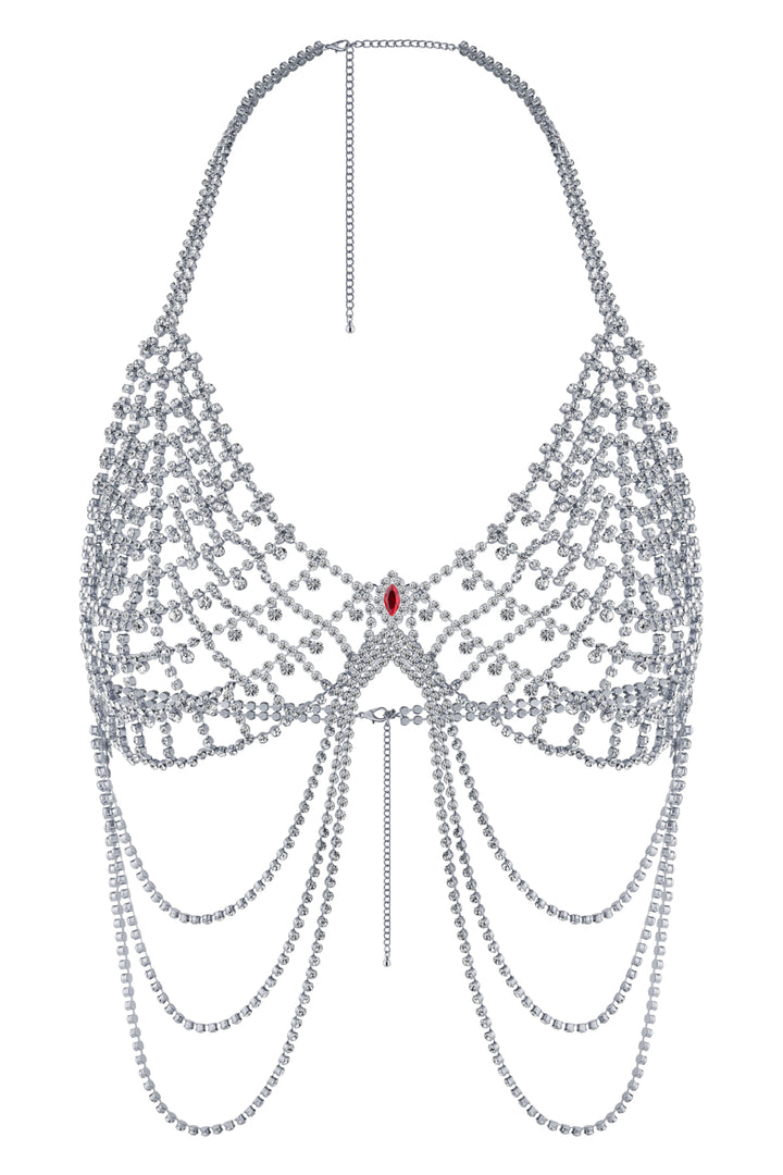 Reverie Rhinestone Mesh Tassel Bra Silver
