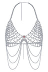 Reverie Rhinestone Mesh Tassel Bra Silver