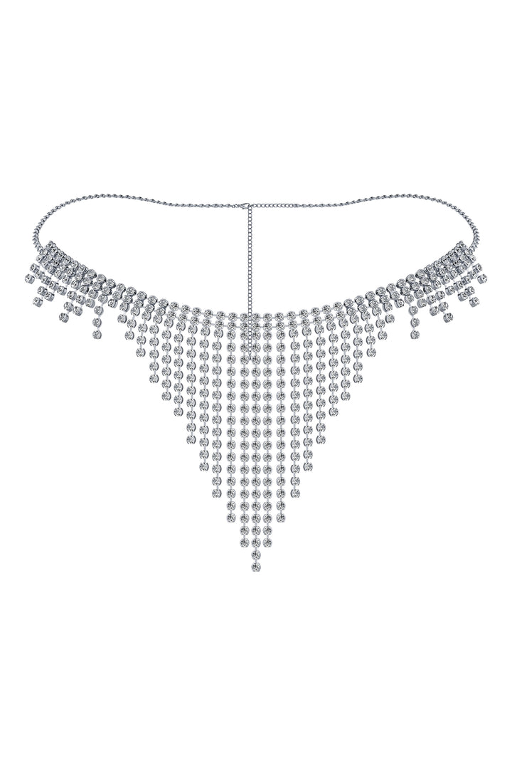 Reverie Tanga de Malla con Borlas y Piedras Brillantes Plata