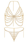 Reverie Rhinestone Ripple 2 Piece Sexy Lingerie Set Gold
