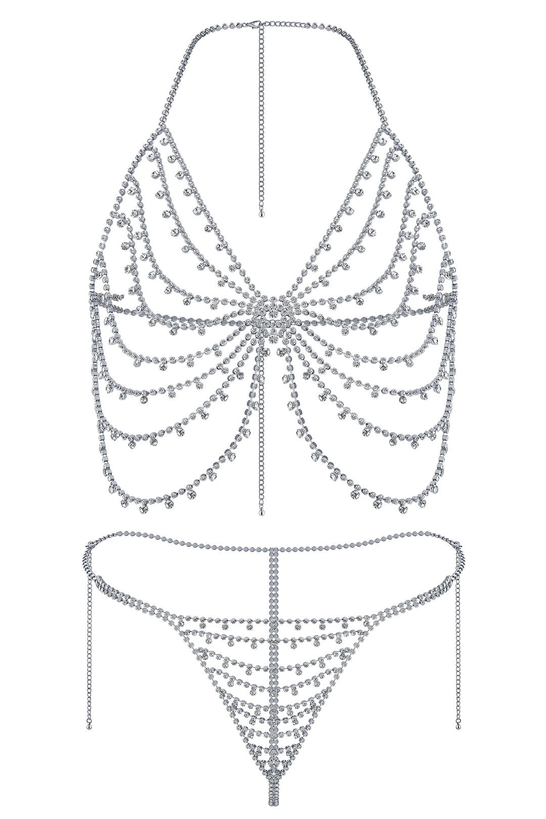 Reverie Set Sexy Lingerie 2 Pezzi con Onde e Strass Argento