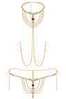 Reverie Rhinestone Ruby Nipple Clamps 2 Piece Sexy Chain Set Gold