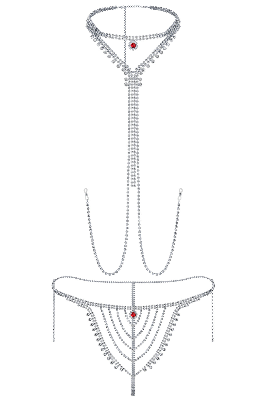 Reverie Pinzas para Pezones con Piedras Brillantes Juego de 2 Piezas con Cadena Sexy Plata