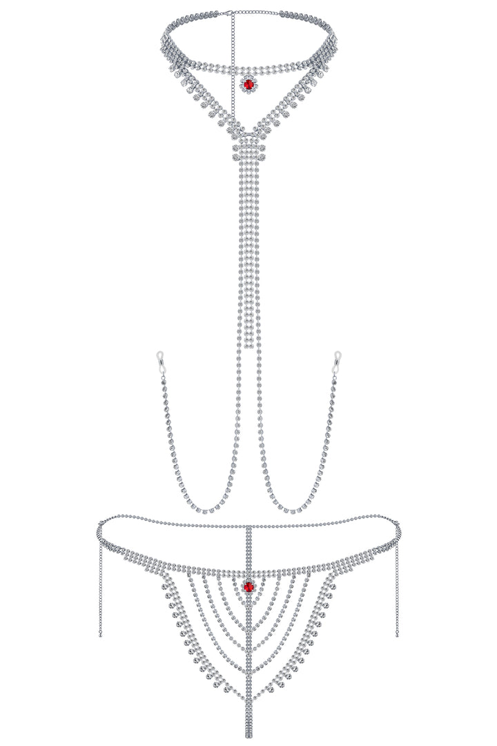 Reverie Pinzas para Pezones con Piedras Brillantes Juego de 2 Piezas con Cadena Sexy Plata