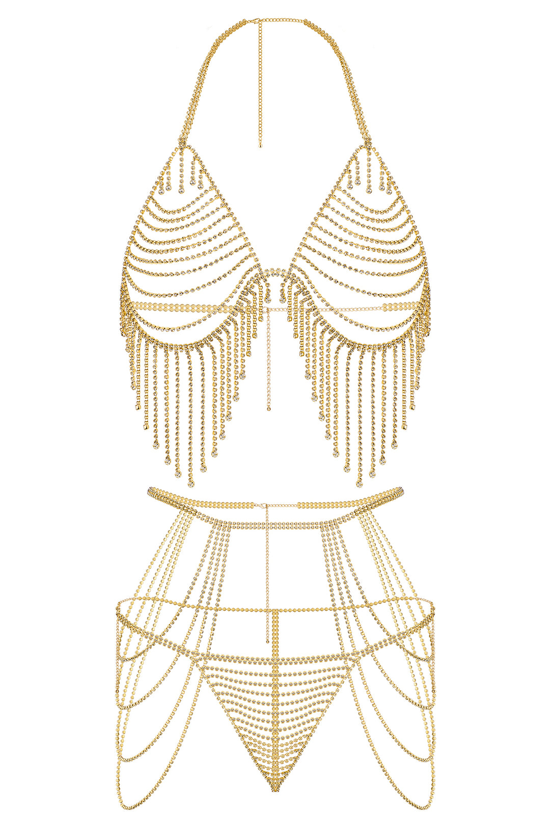 Reverie Conjunto de Lencería Sexy de 3 Piezas con Borlas y Pedrería Dorada