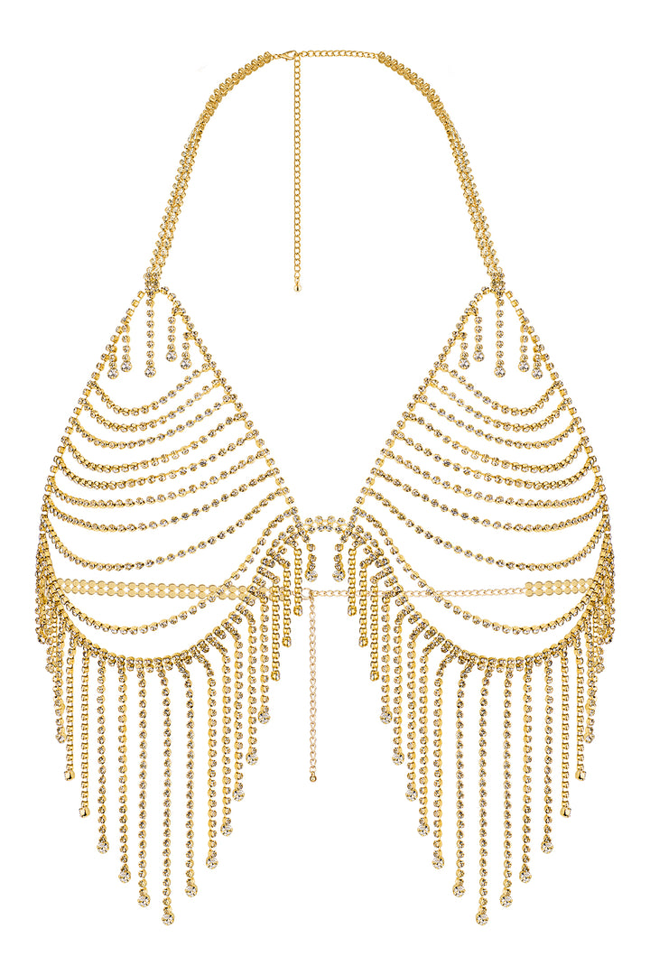 Reverie Strass Quasten Dreieck BH Gold